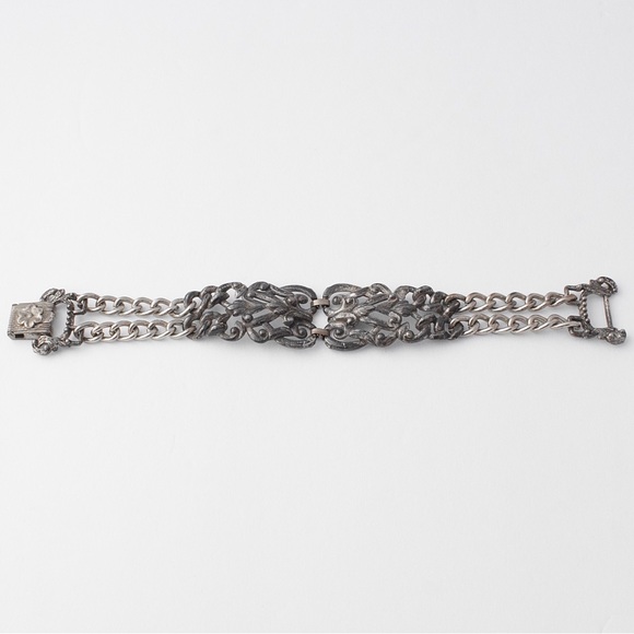 Vintage Silver Tone Panel Link Bracelet Ornate Openwork - Picture 3 of 5